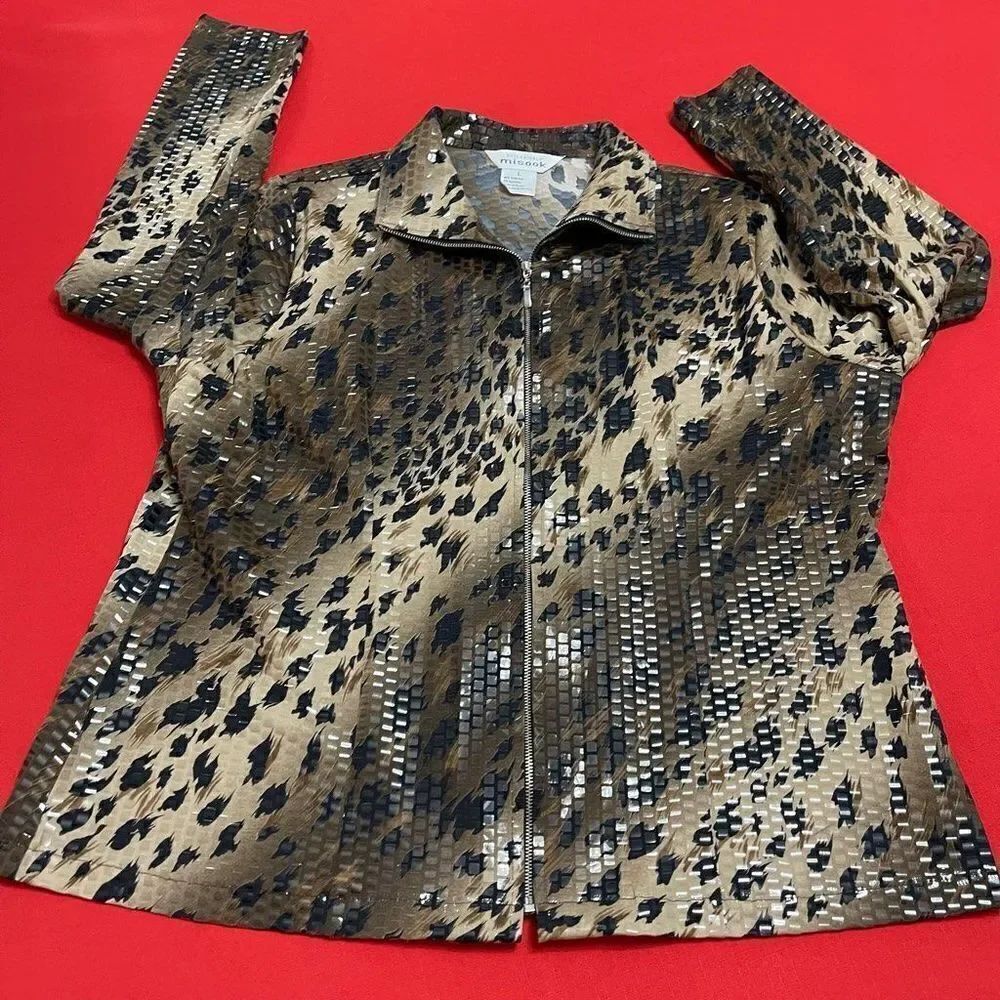 Exclusively Misook Leopard Print Full Zip Jacket Size Large - Picture 8 of 9